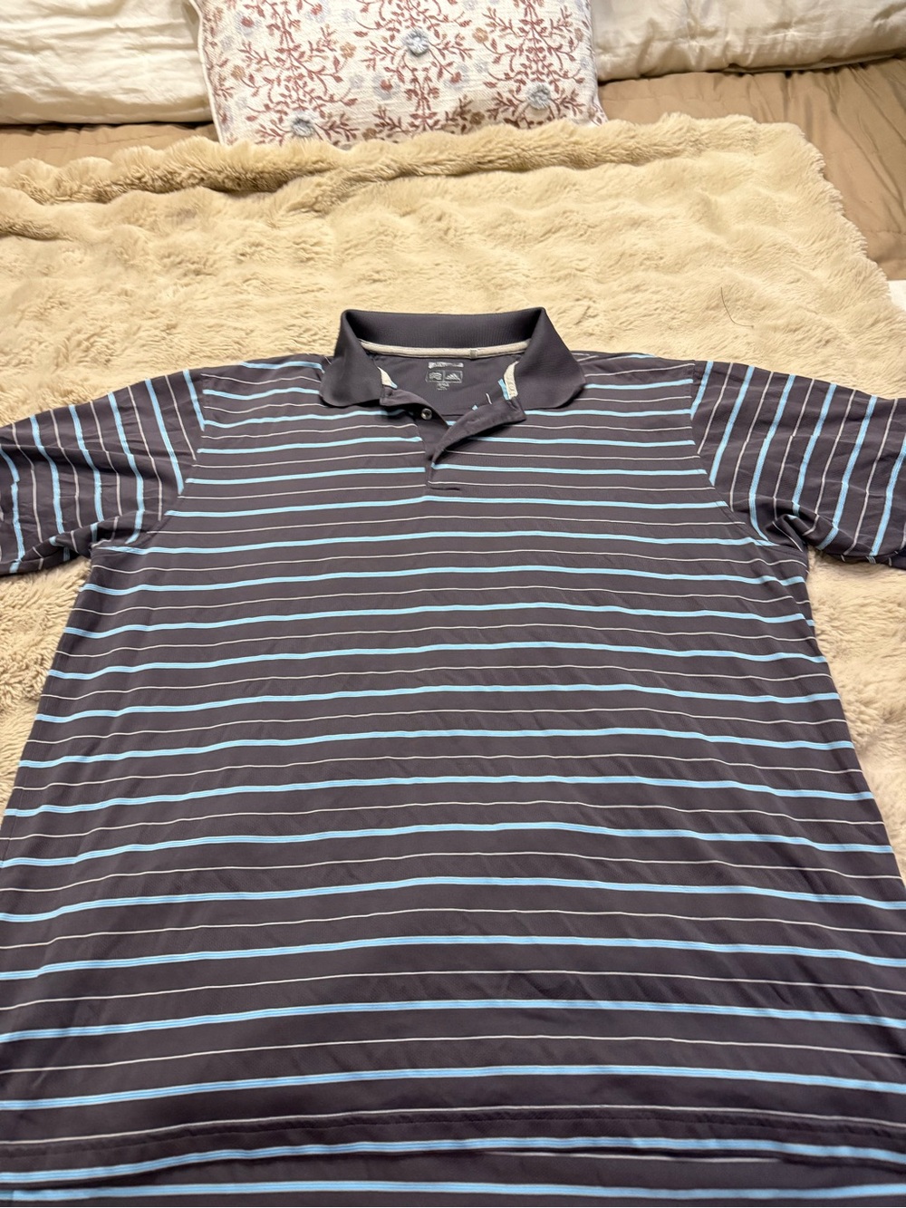 adidas Men's Navy Polo with Light Blue Stripes